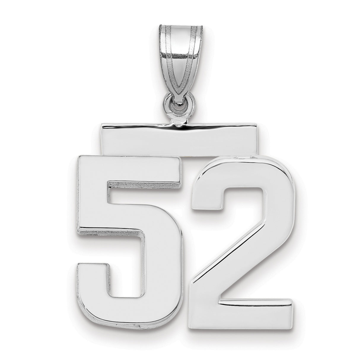Medium Polished Number 52 Charm Pendant in Real 14k White Gold