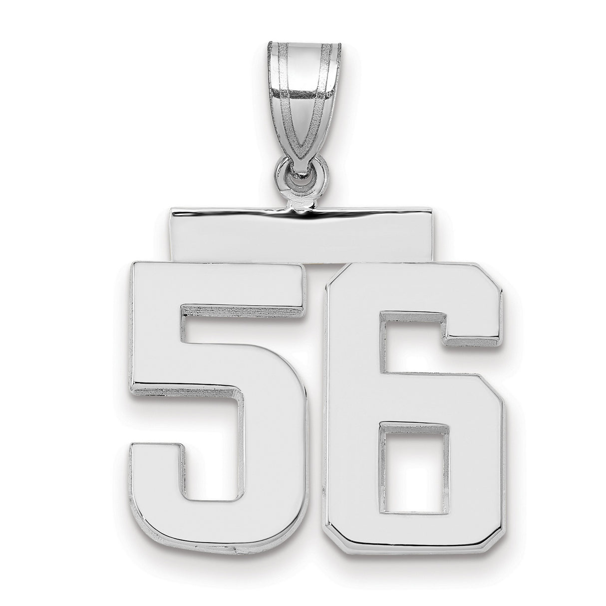 Medium Polished Number 56 Charm Pendant in Real 14k White Gold