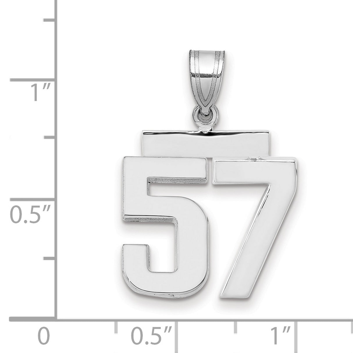 Medium Polished Number 57 Charm Pendant in Real 14k White Gold