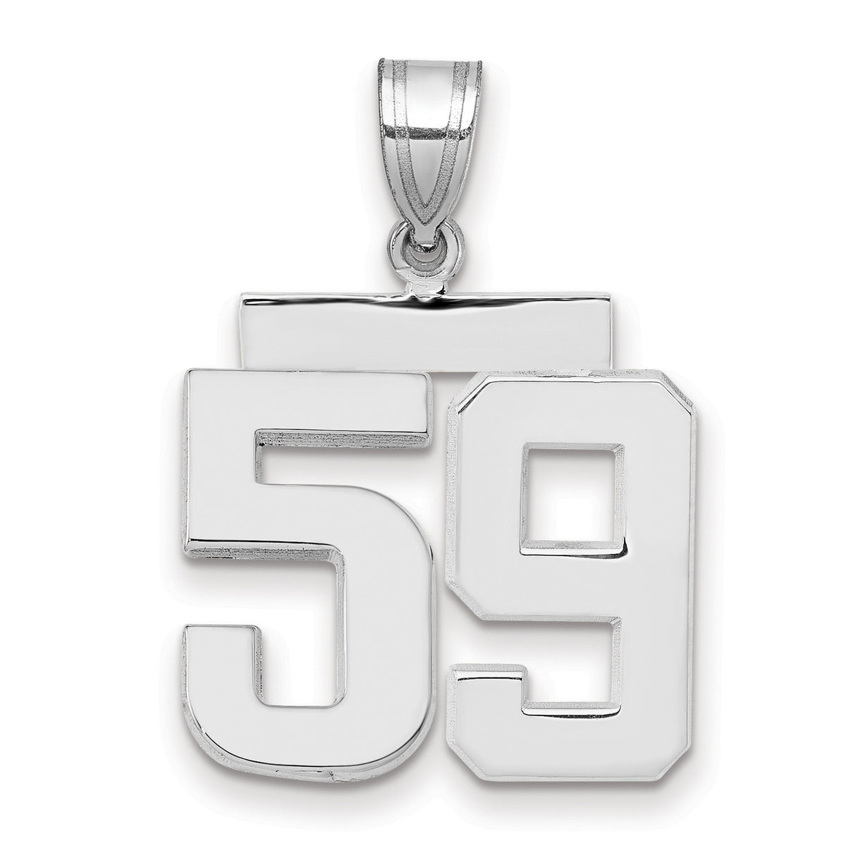 Medium Polished Number 59 Charm Pendant in Real 14k White Gold