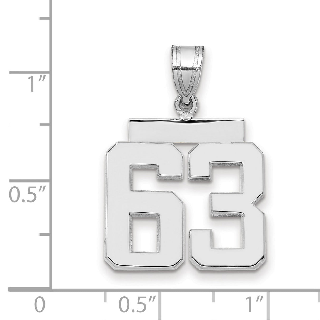 Medium Polished Number 63 Charm Pendant in Real 14k White Gold