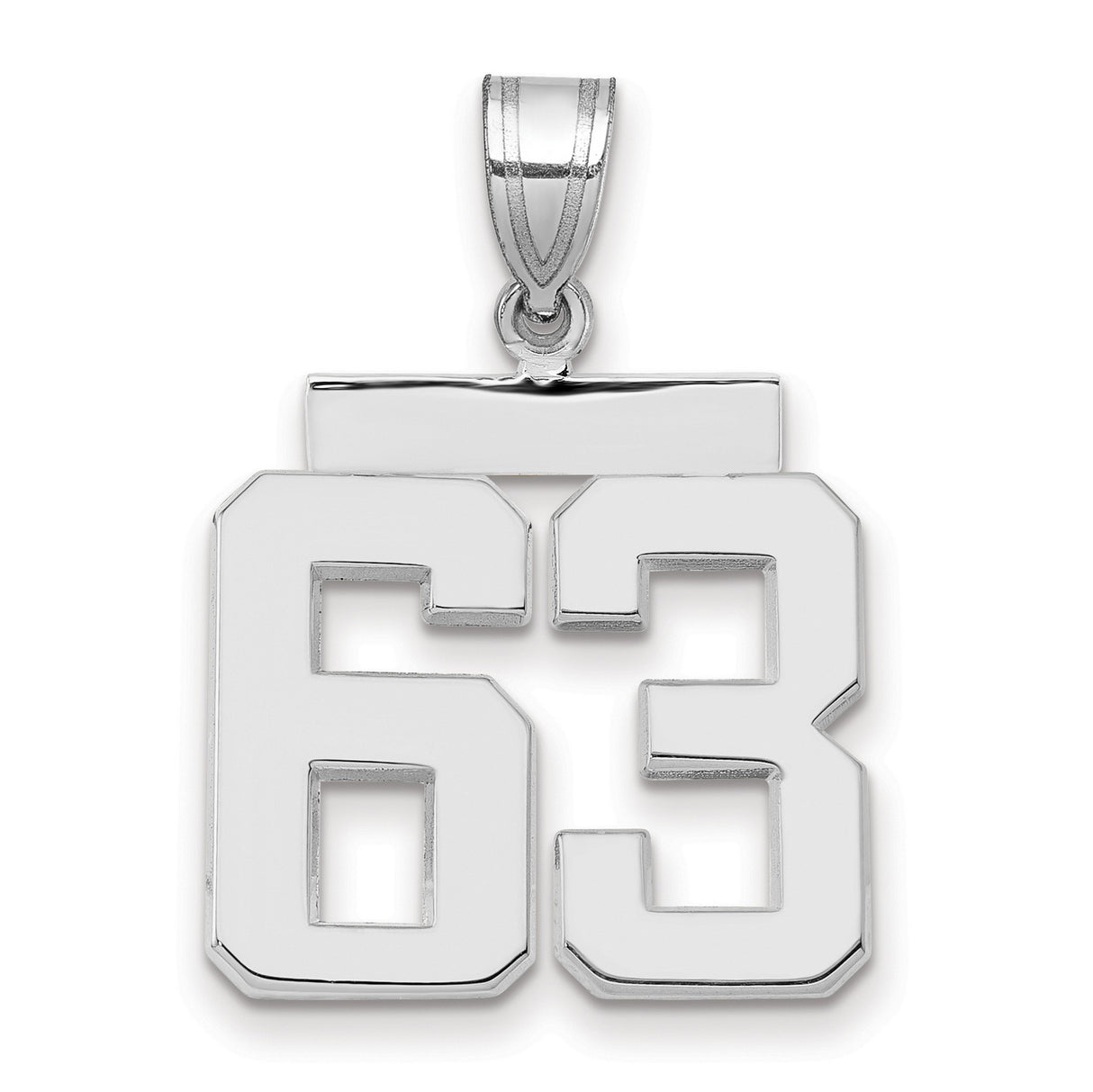 Medium Polished Number 63 Charm Pendant in Real 14k White Gold