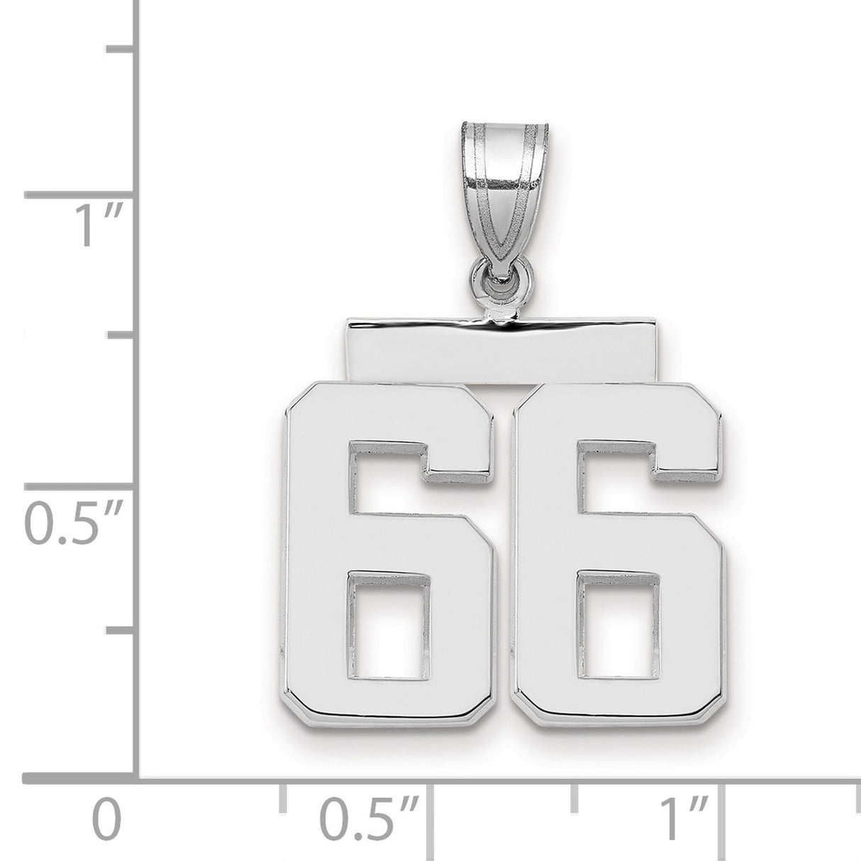Medium Polished Number 66 Charm Pendant in Real 14k White Gold
