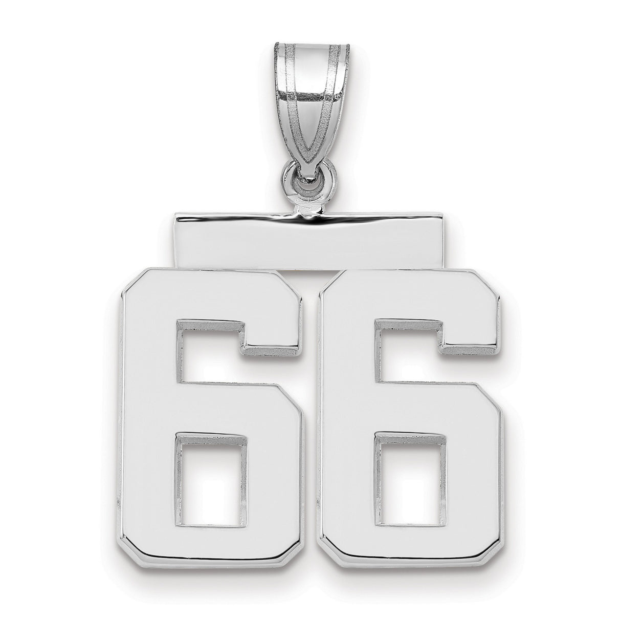 Medium Polished Number 66 Charm Pendant in Real 14k White Gold