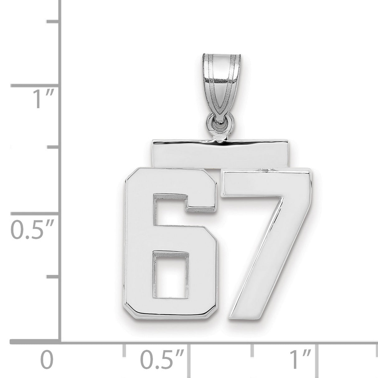 Medium Polished Number 67 Charm Pendant in Real 14k White Gold
