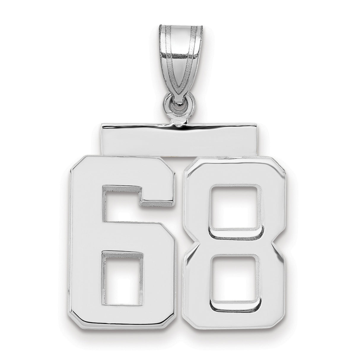 Medium Polished Number 68 Charm Pendant in Real 14k White Gold