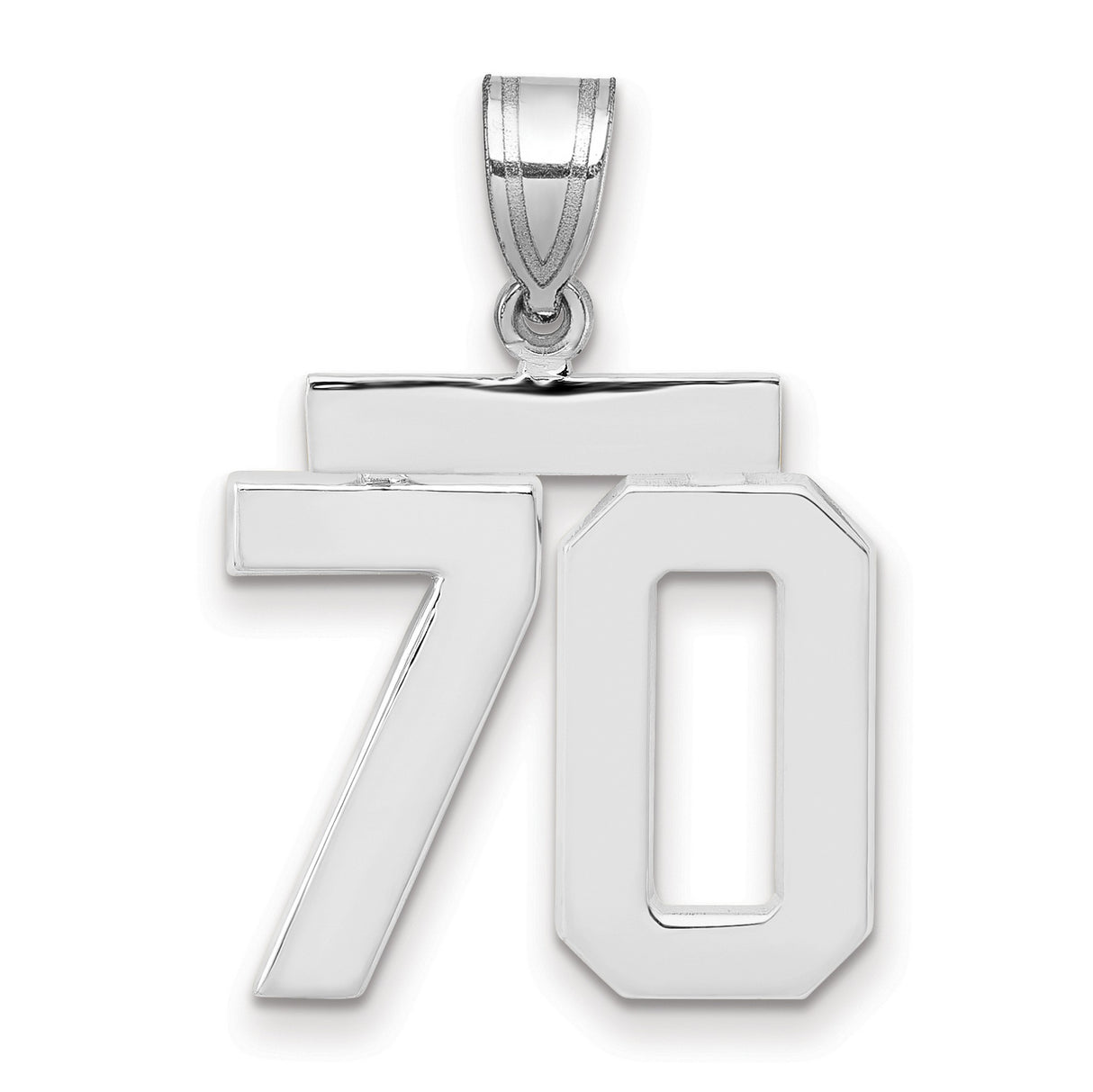Medium Polished Number 70 Charm Pendant in Real 14k White Gold