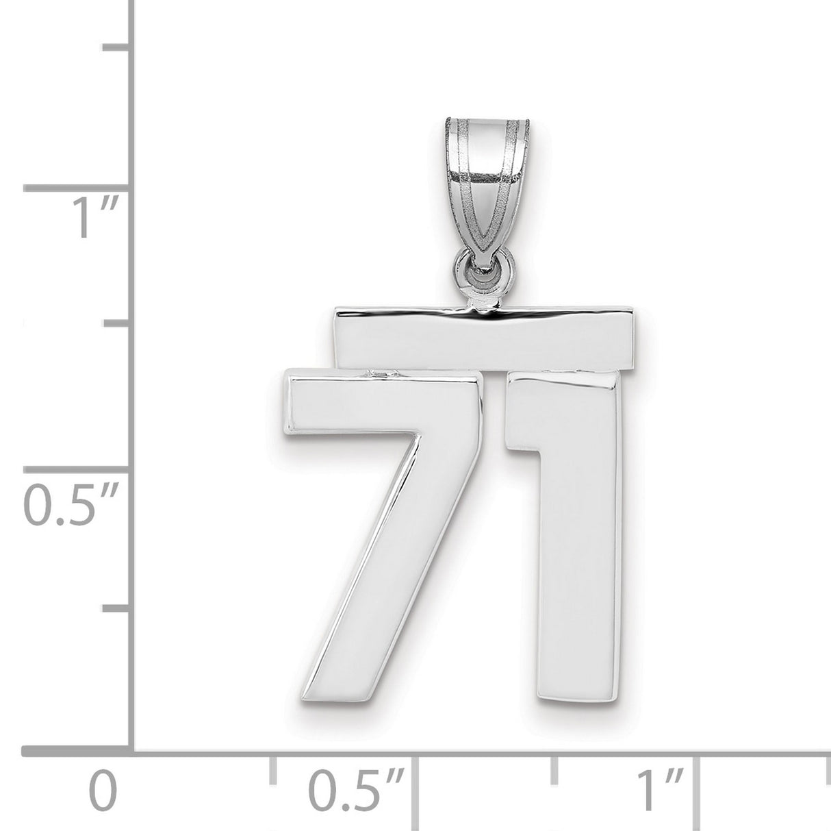 Medium Polished Number 71 Charm Pendant in Real 14k White Gold