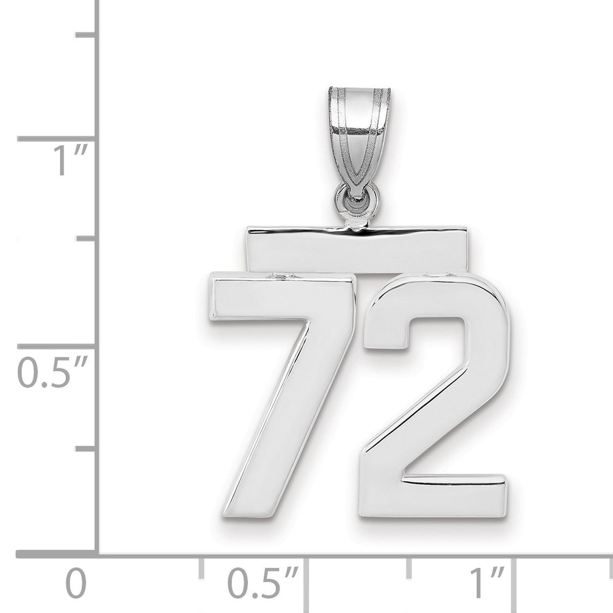 Medium Polished Number 72 Charm Pendant in Real 14k White Gold