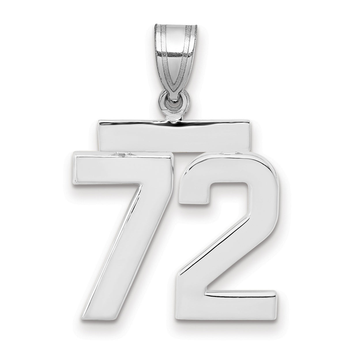 Medium Polished Number 72 Charm Pendant in Real 14k White Gold