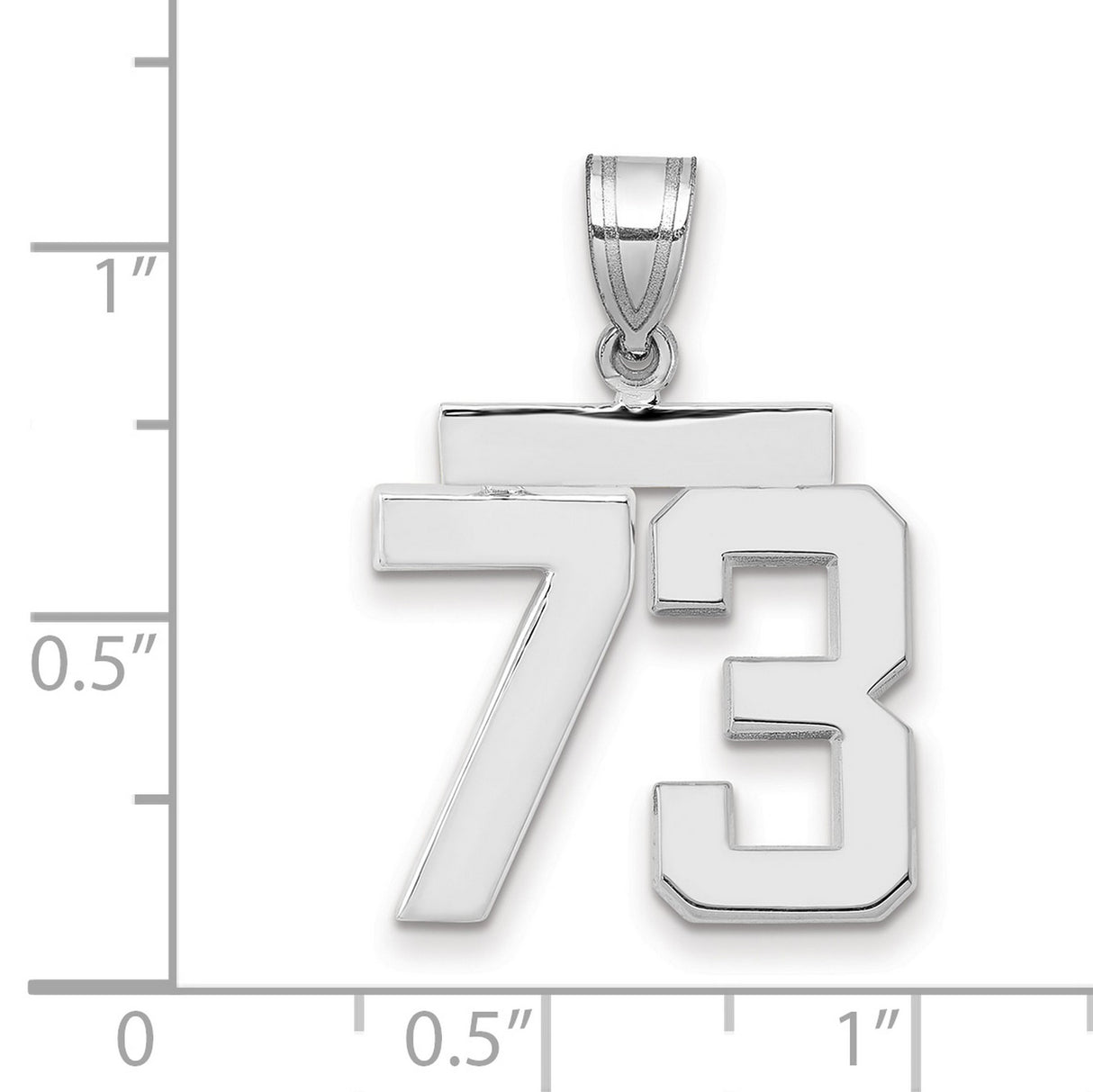 Medium Polished Number 73 Charm Pendant in Real 14k White Gold