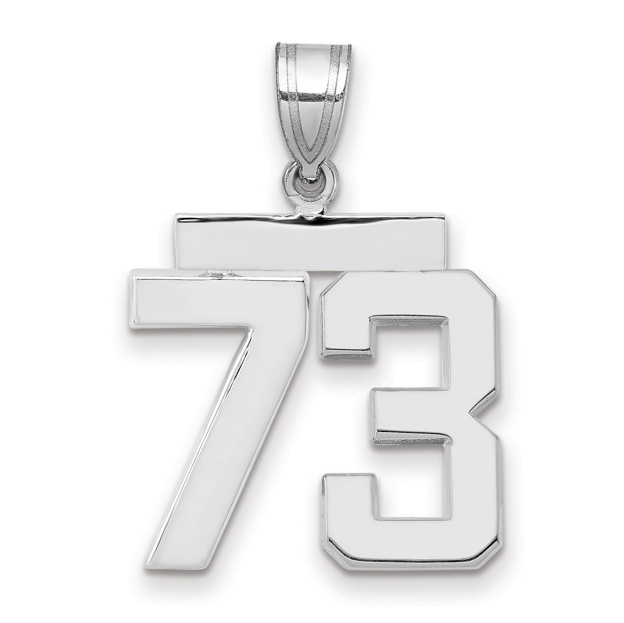 Medium Polished Number 73 Charm Pendant in Real 14k White Gold