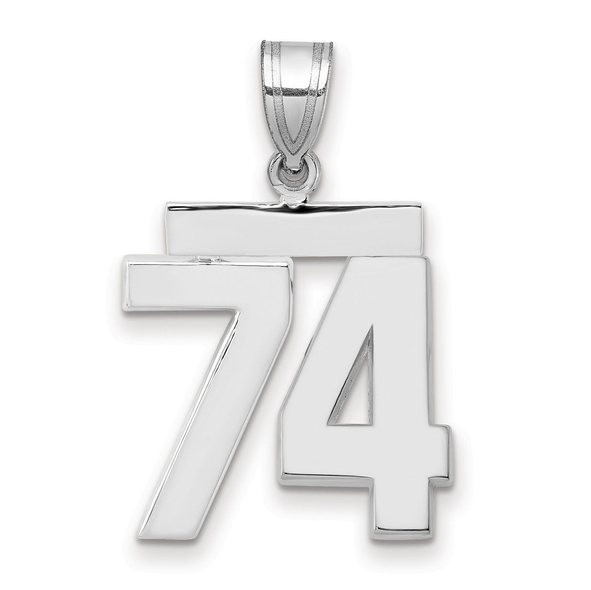 Medium Polished Number 74 Charm Pendant in Real 14k White Gold