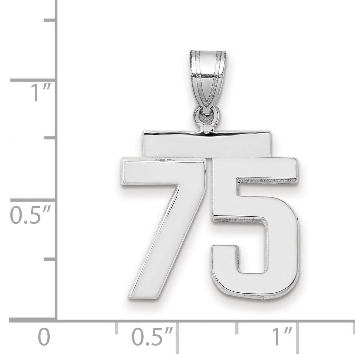Medium Polished Number 75 Charm Pendant in Real 14k White Gold