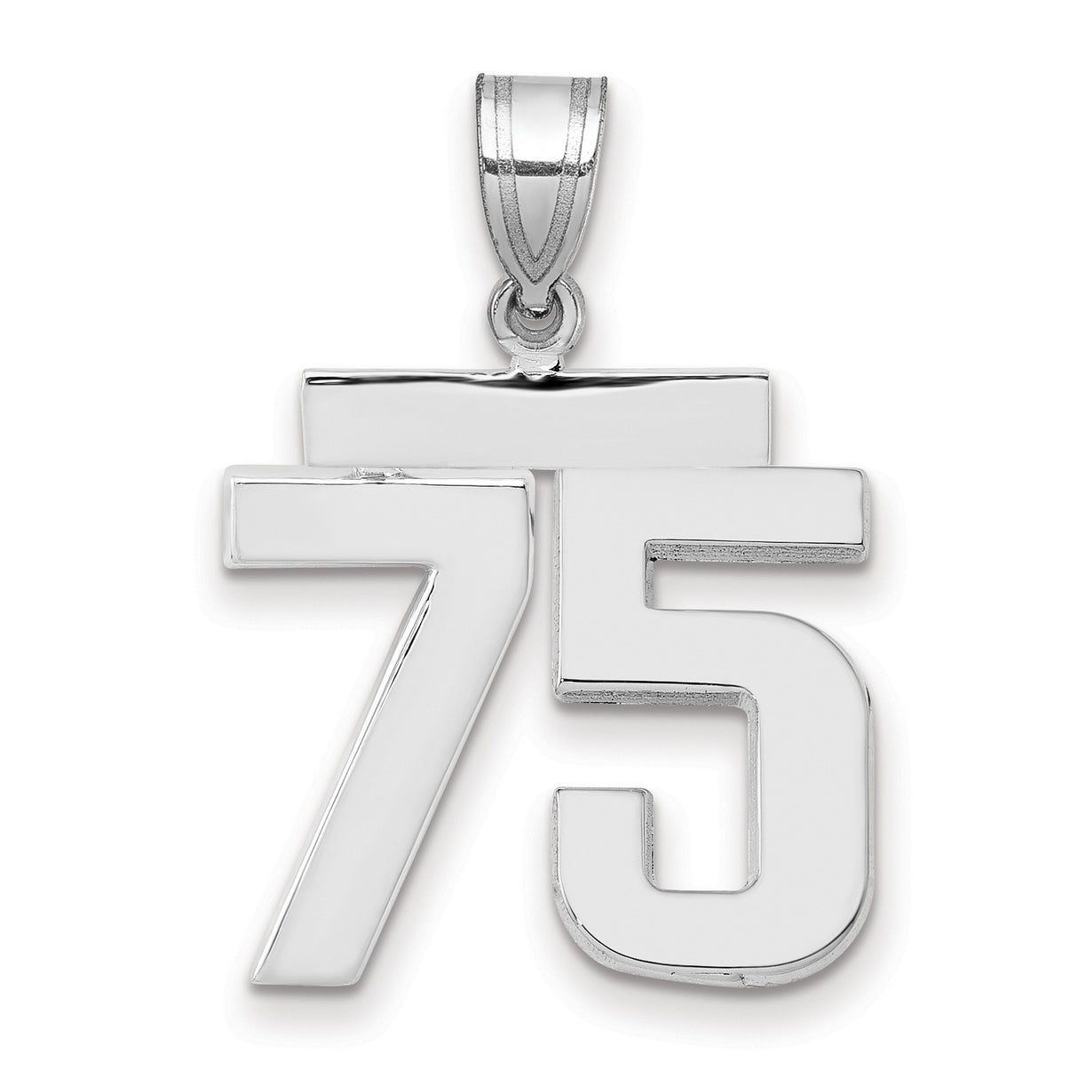Medium Polished Number 75 Charm Pendant in Real 14k White Gold