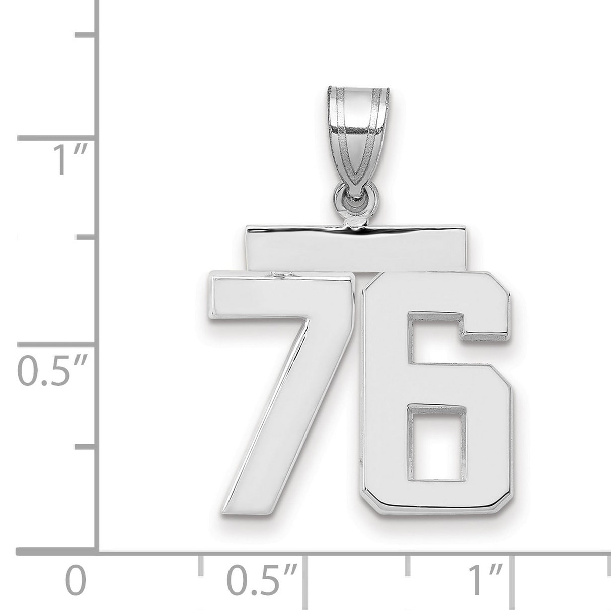 Medium Polished Number 76 Charm Pendant in Real 14k White Gold