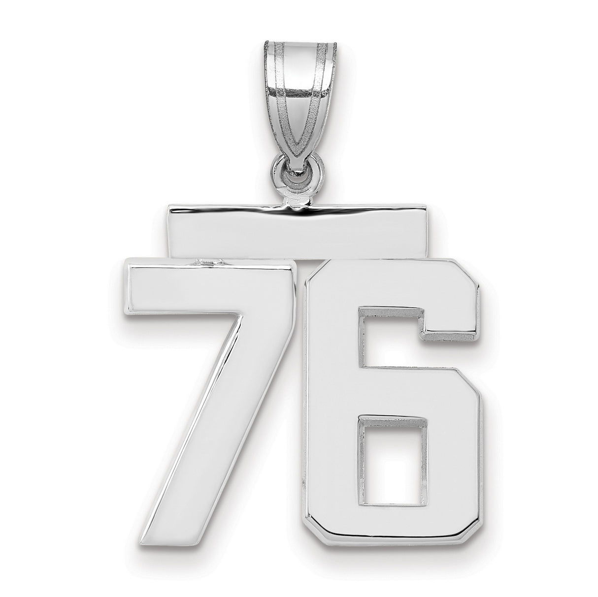 Medium Polished Number 76 Charm Pendant in Real 14k White Gold