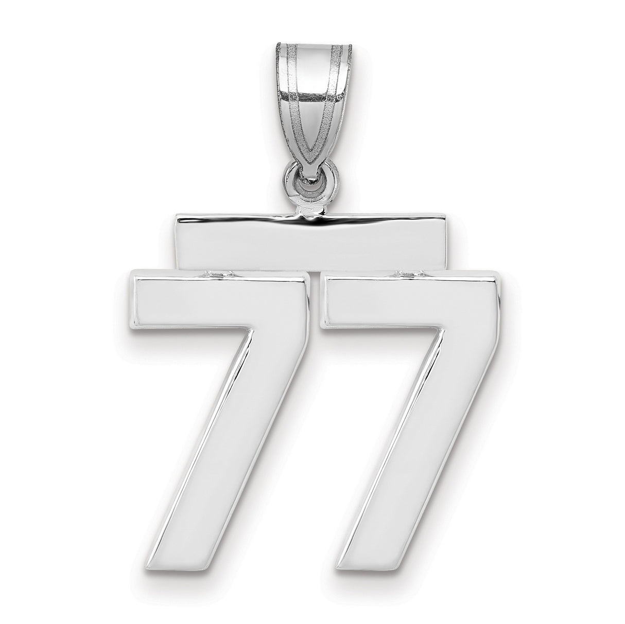 Medium Polished Number 77 Charm Pendant in Real 14k White Gold