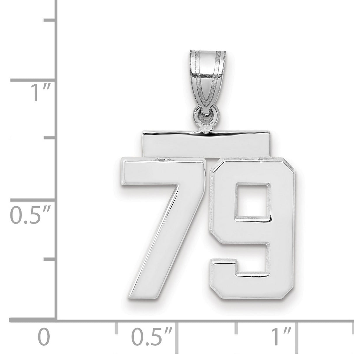 Medium Polished Number 79 Charm Pendant in Real 14k White Gold