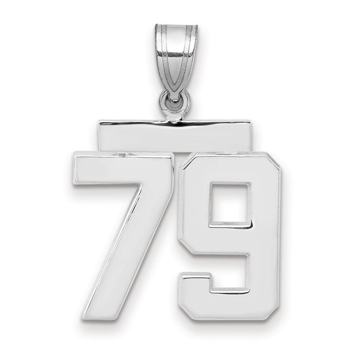 Medium Polished Number 79 Charm Pendant in Real 14k White Gold