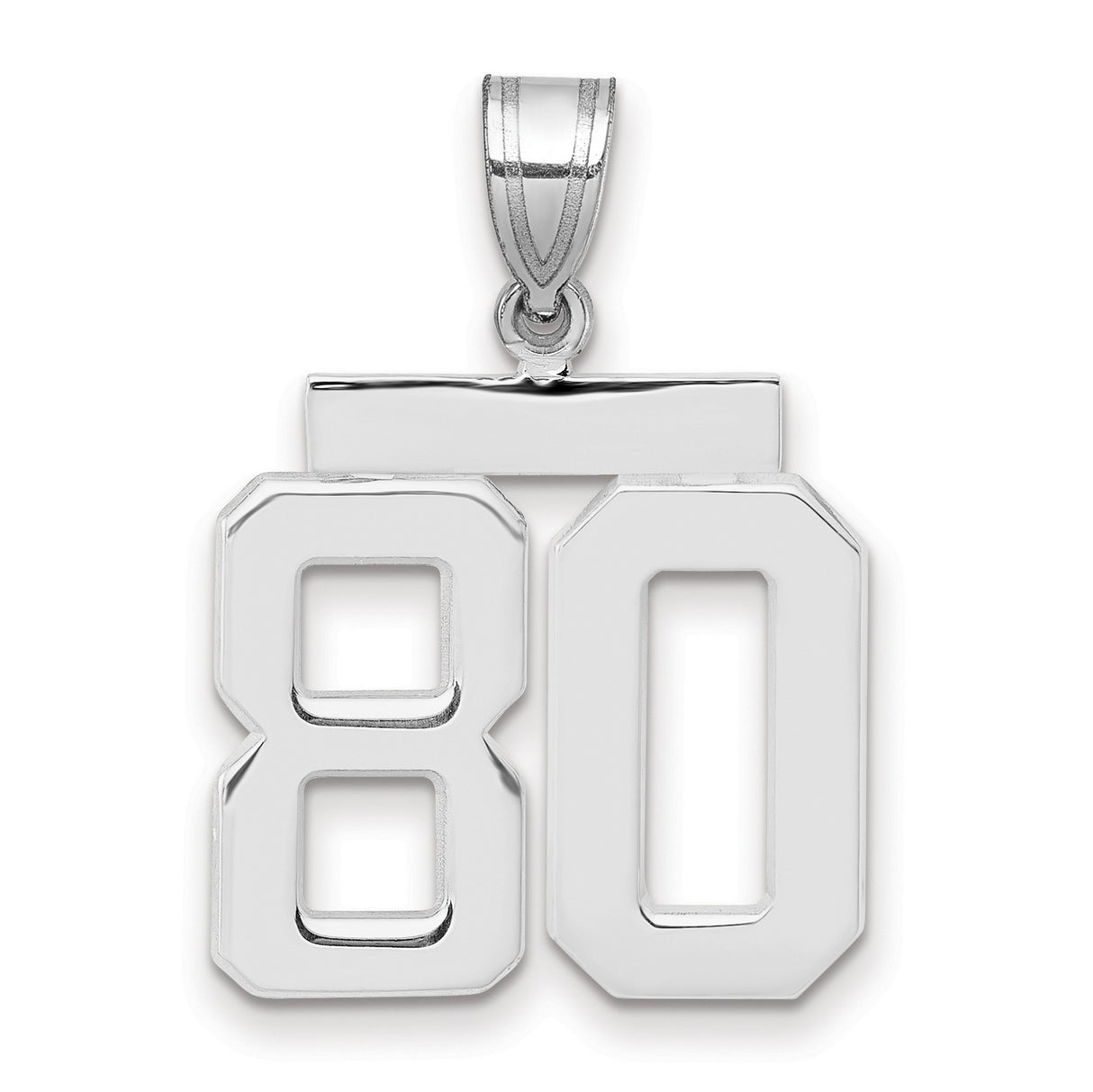 Medium Polished Number 80 Charm Pendant in Real 14k White Gold
