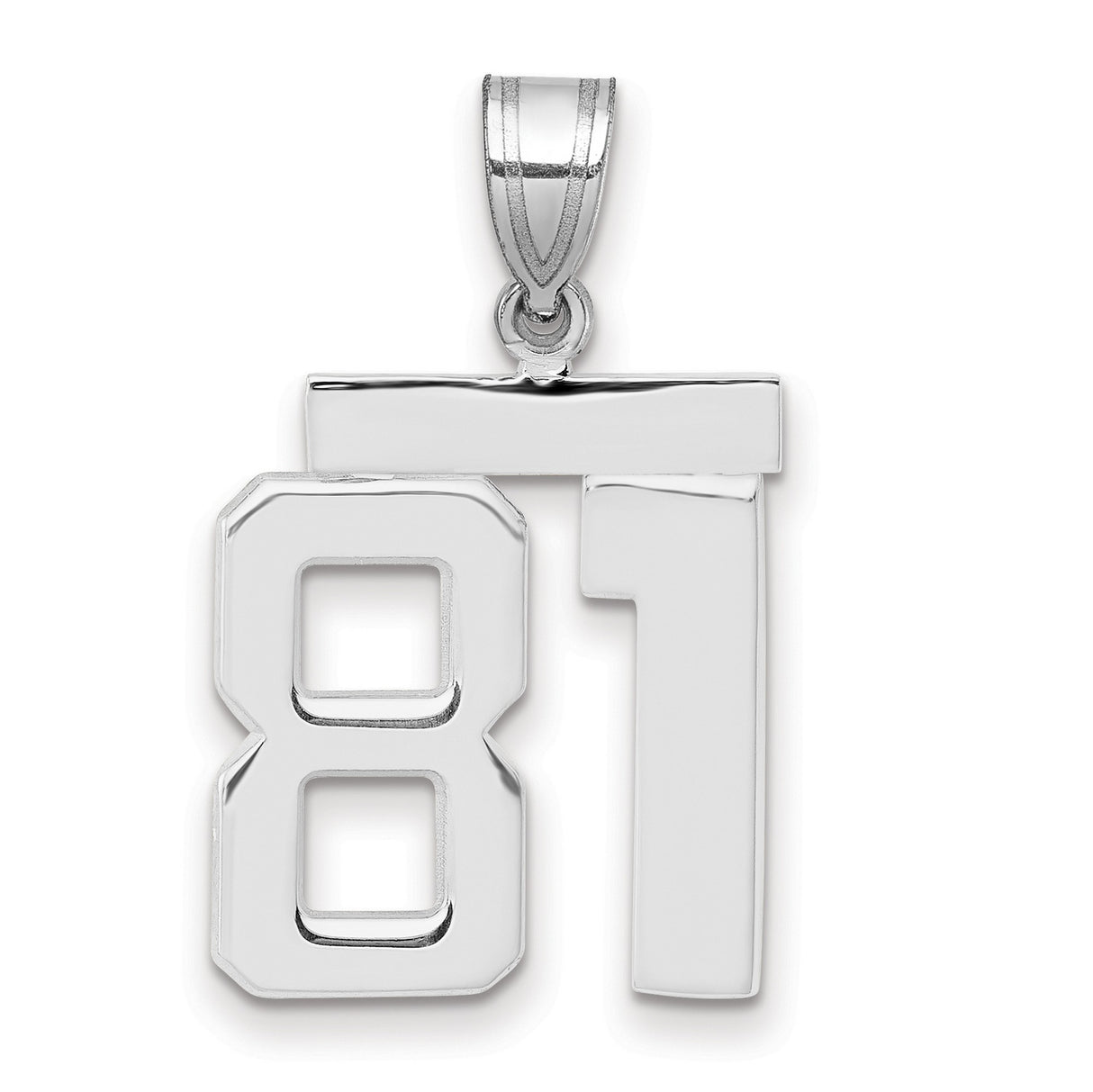 Medium Polished Number 81 Charm Pendant in Real 14k White Gold
