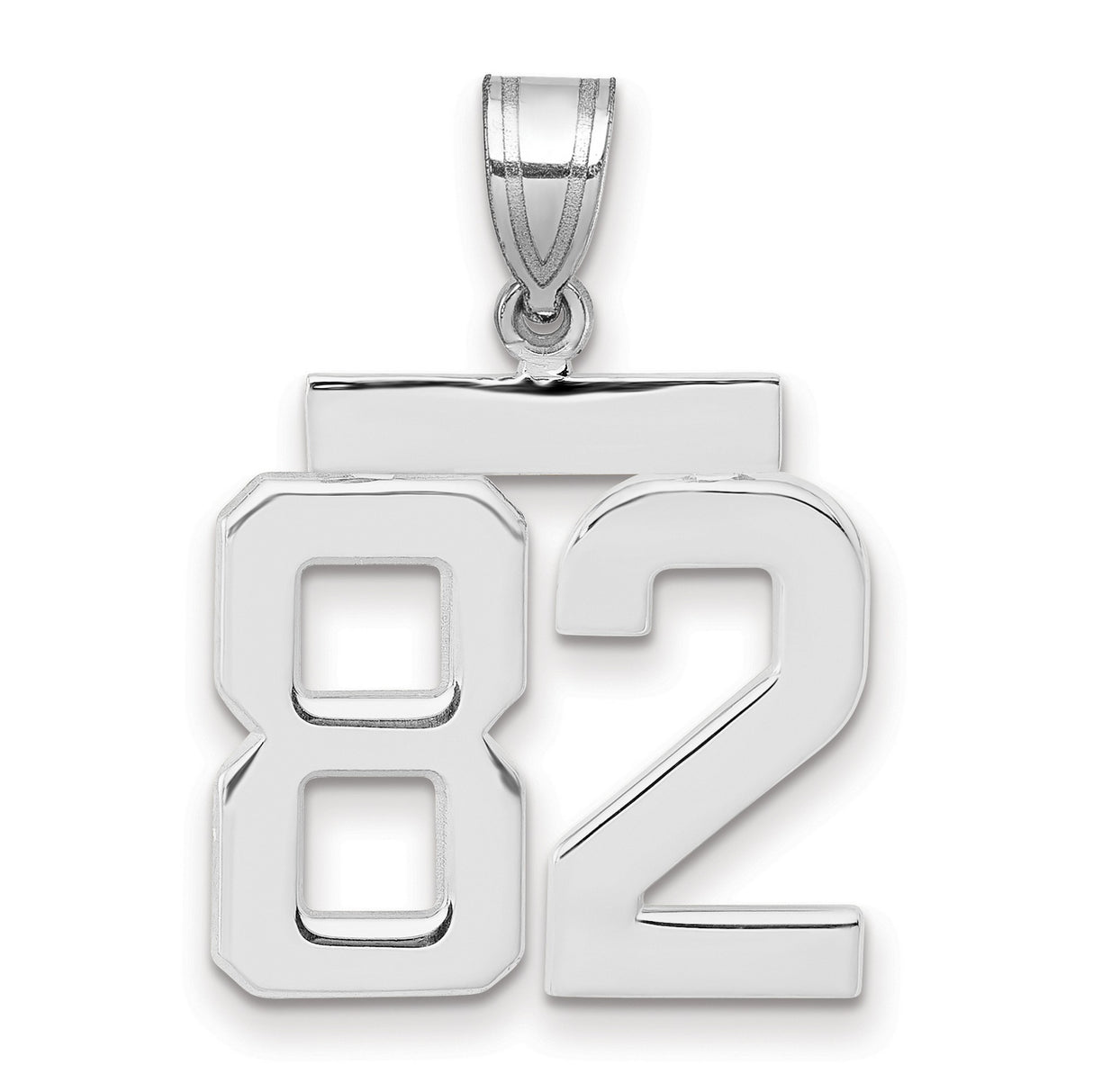 Medium Polished Number 82 Charm Pendant in Real 14k White Gold