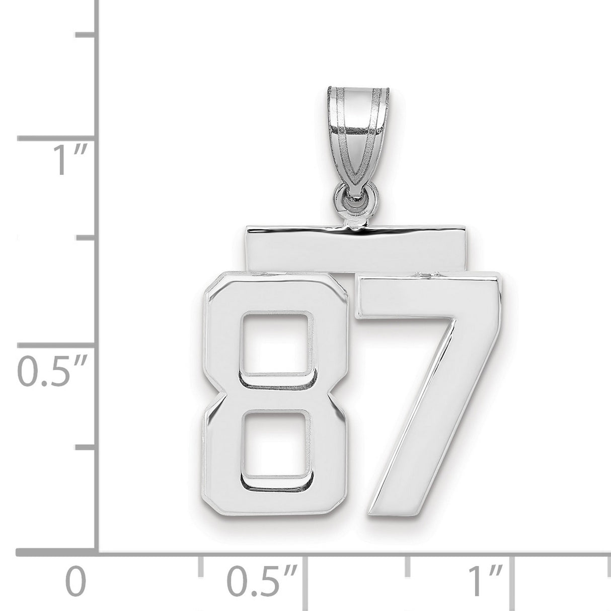 Medium Polished Number 87 Charm Pendant in Real 14k White Gold
