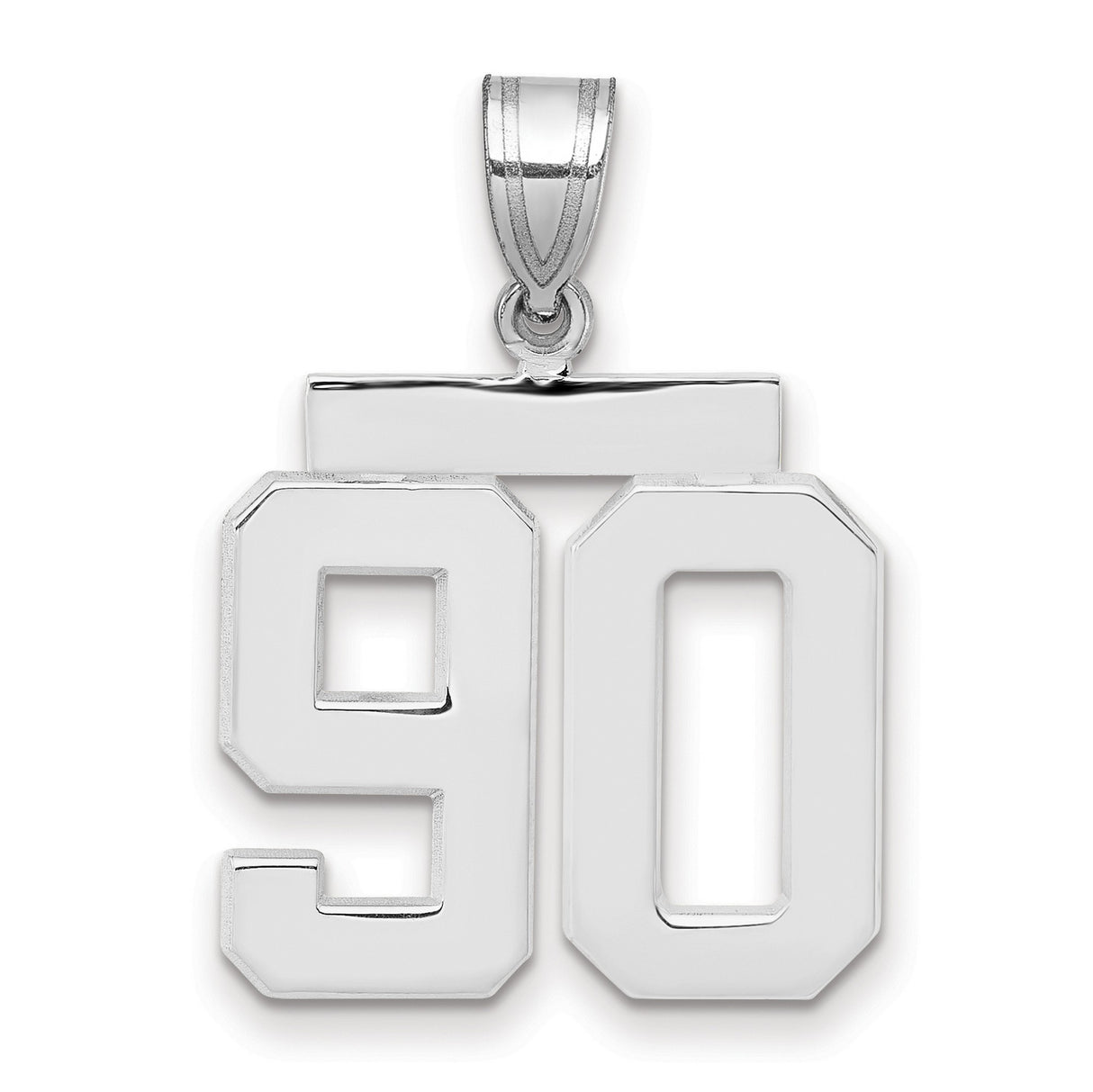 Medium Polished Number 90 Charm Pendant in Real 14k White Gold