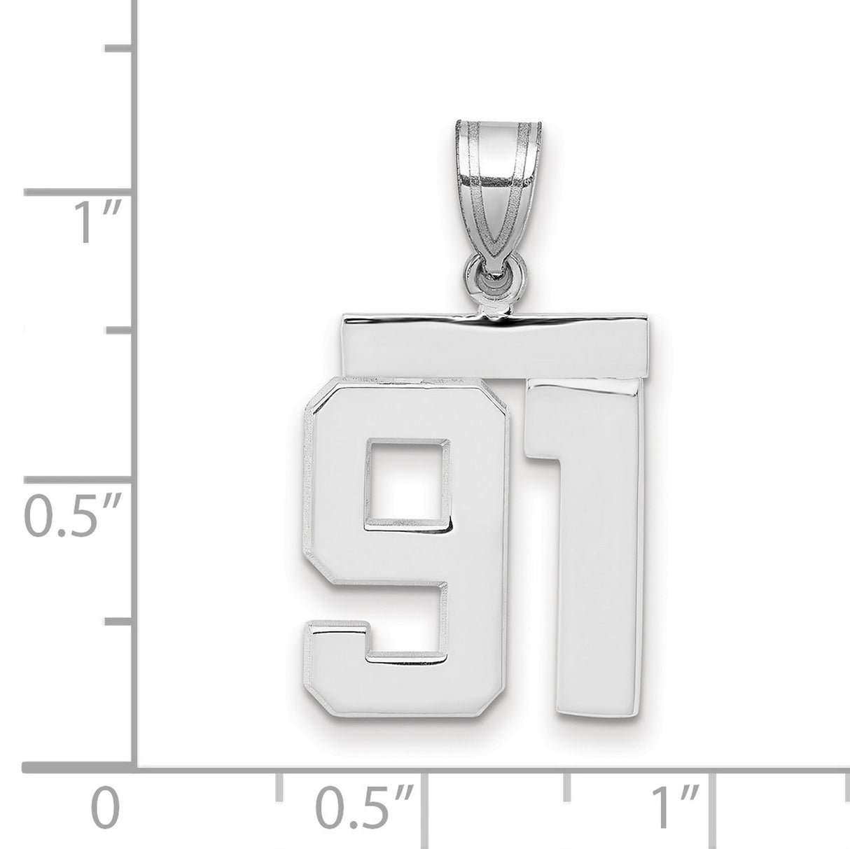 Medium Polished Number 91 Charm Pendant in Real 14k White Gold
