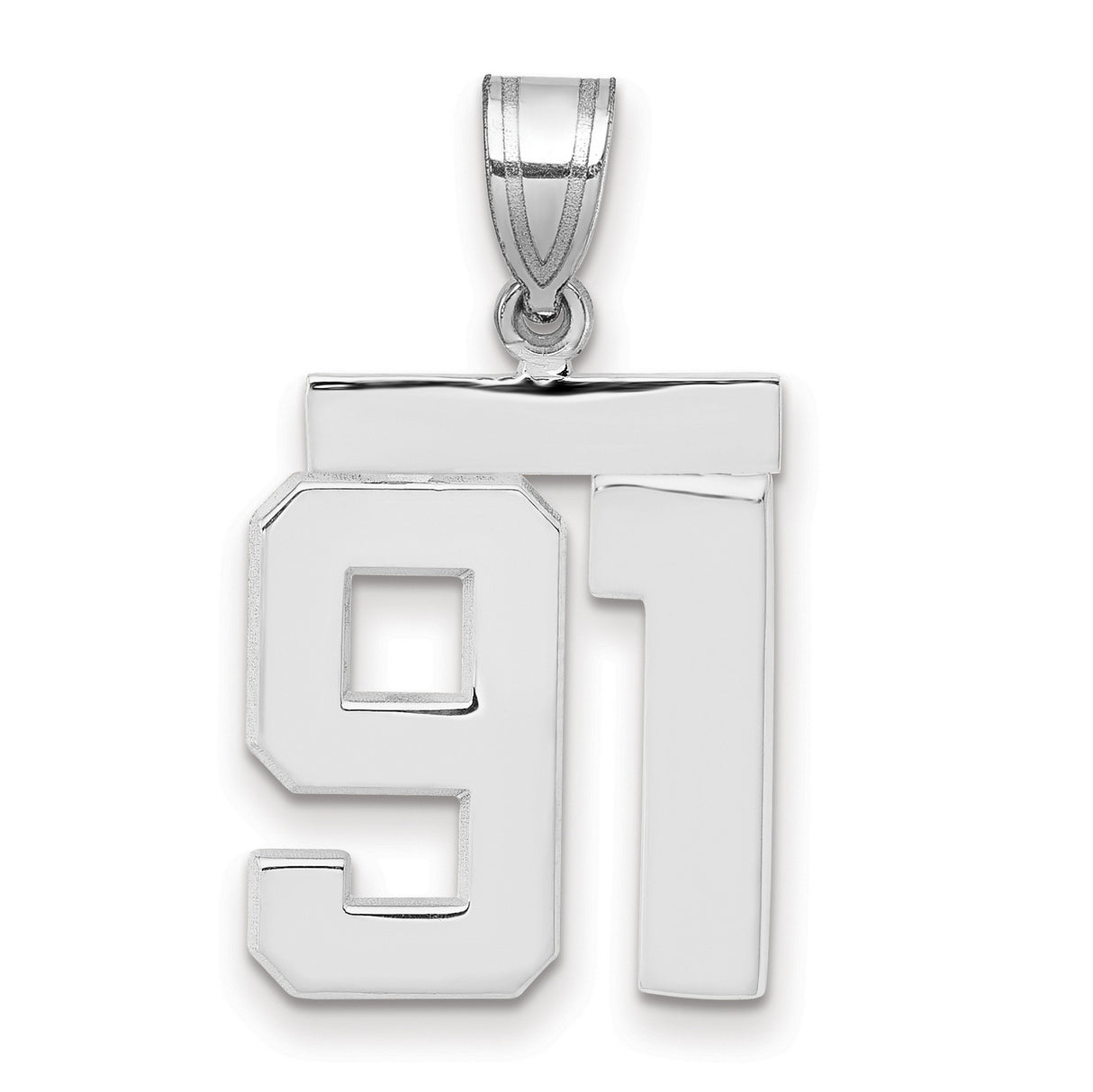 Medium Polished Number 91 Charm Pendant in Real 14k White Gold