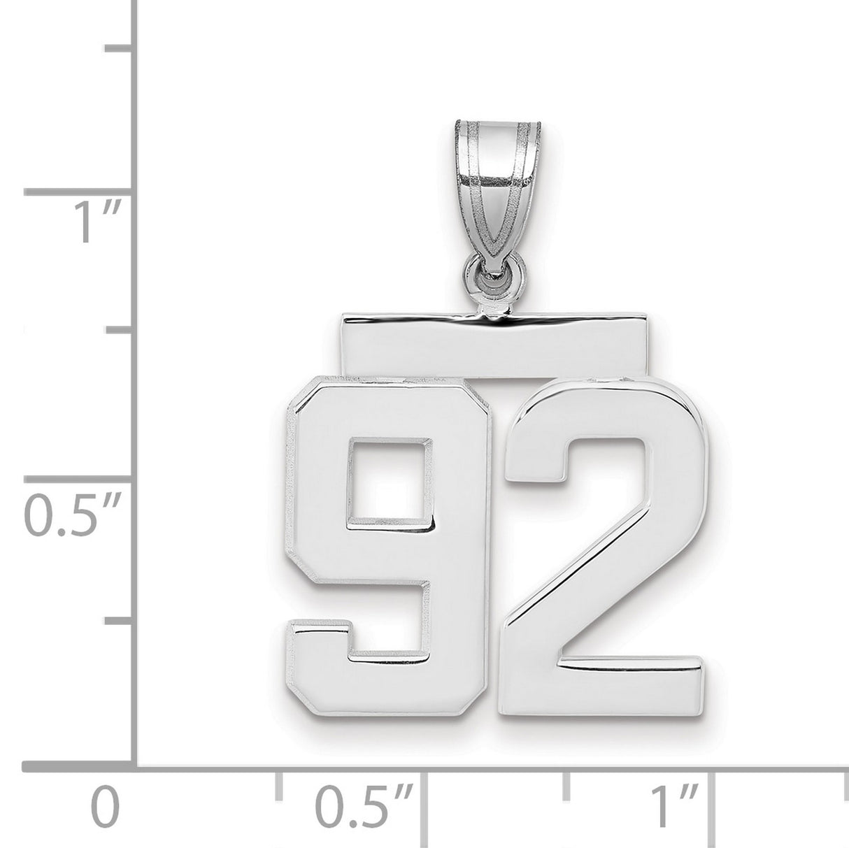 Medium Polished Number 92 Charm Pendant in Real 14k White Gold