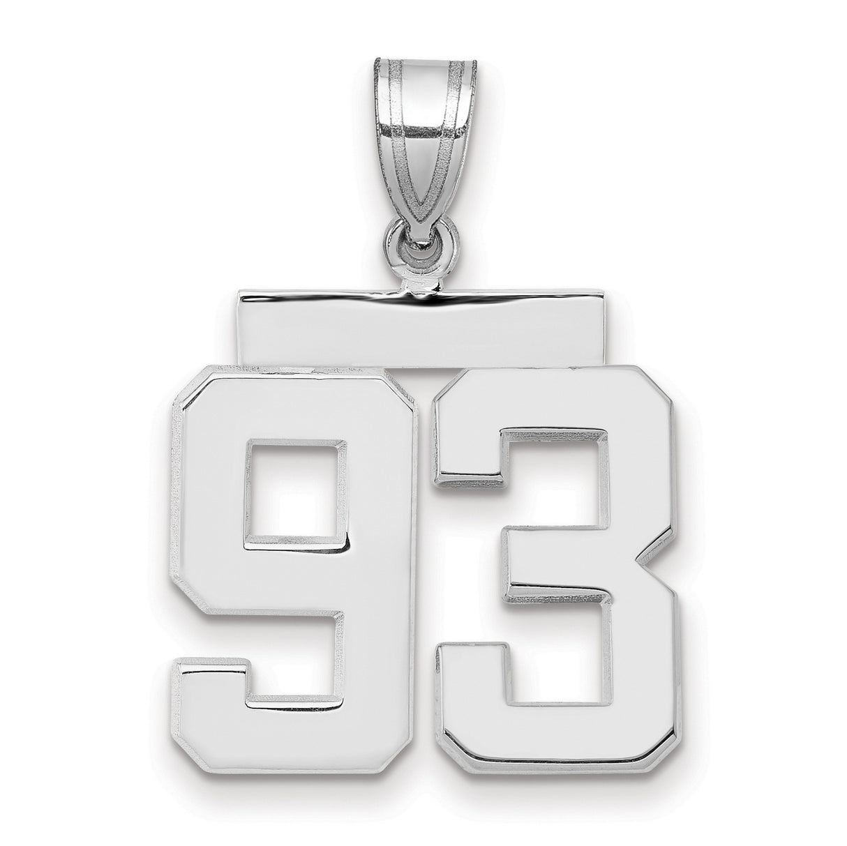 Medium Polished Number 93 Charm Pendant in Real 14k White Gold