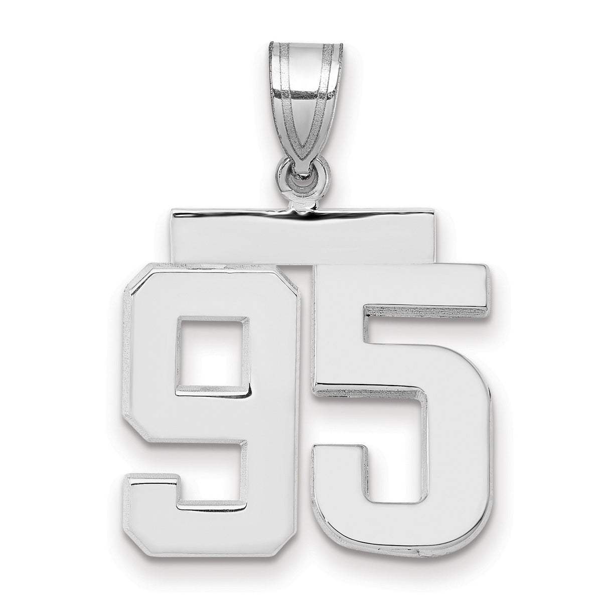Medium Polished Number 95 Charm Pendant in Real 14k White Gold