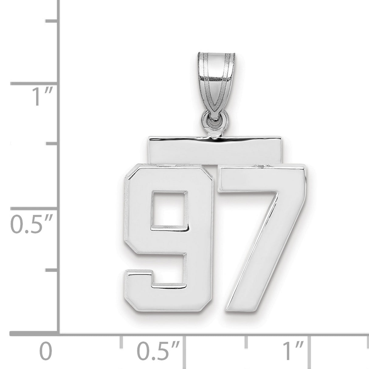 Medium Polished Number 97 Charm Pendant in Real 14k White Gold