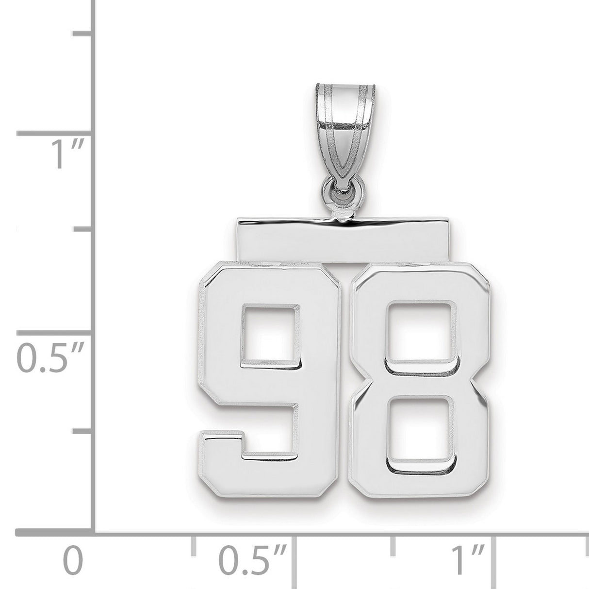 Medium Polished Number 98 Charm Pendant in Real 14k White Gold