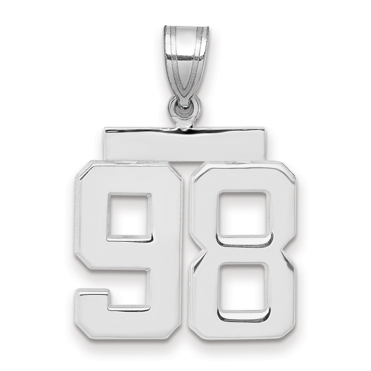 Medium Polished Number 98 Charm Pendant in Real 14k White Gold