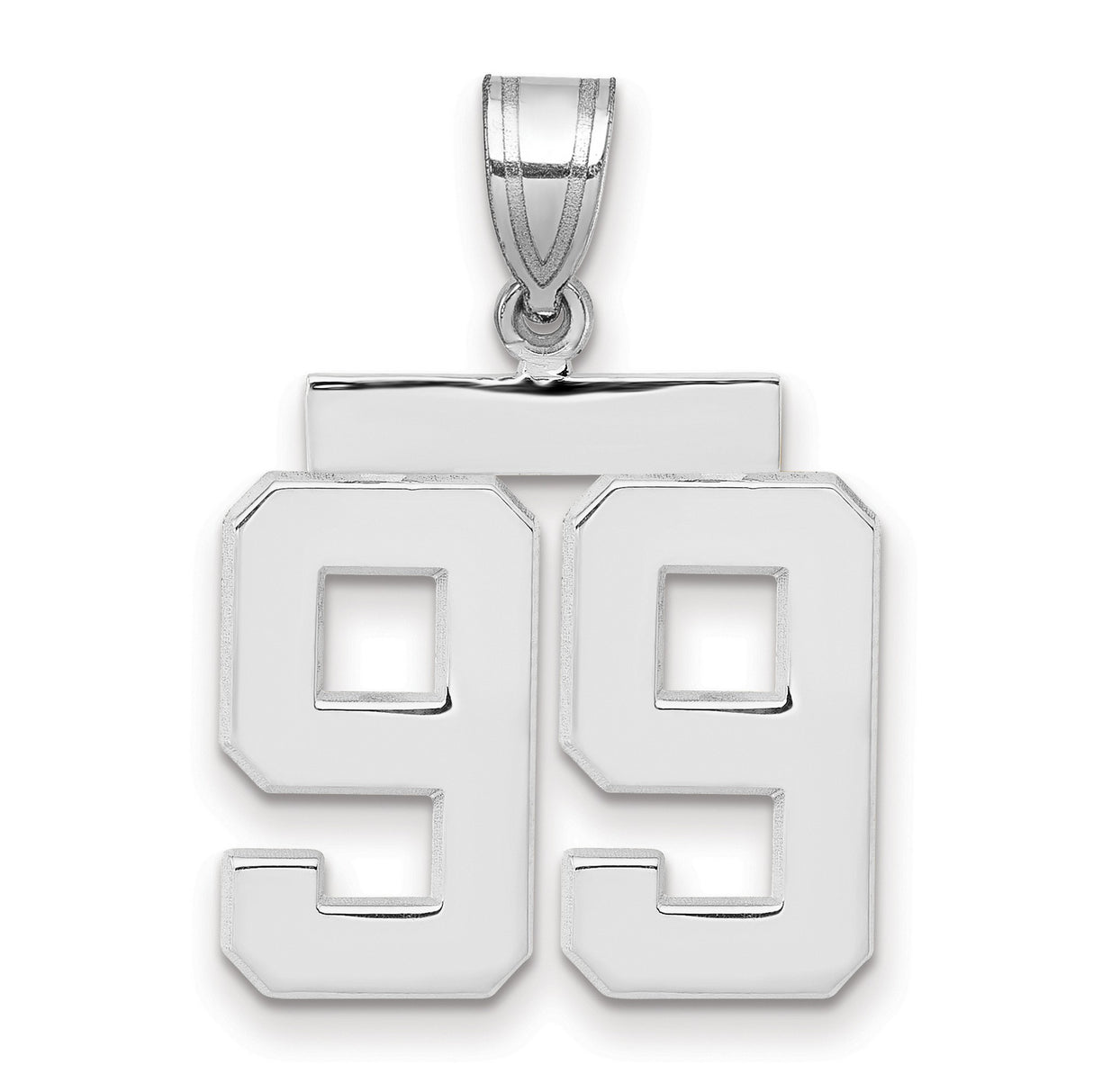 Medium Polished Number 99 Charm Pendant in Real 14k White Gold