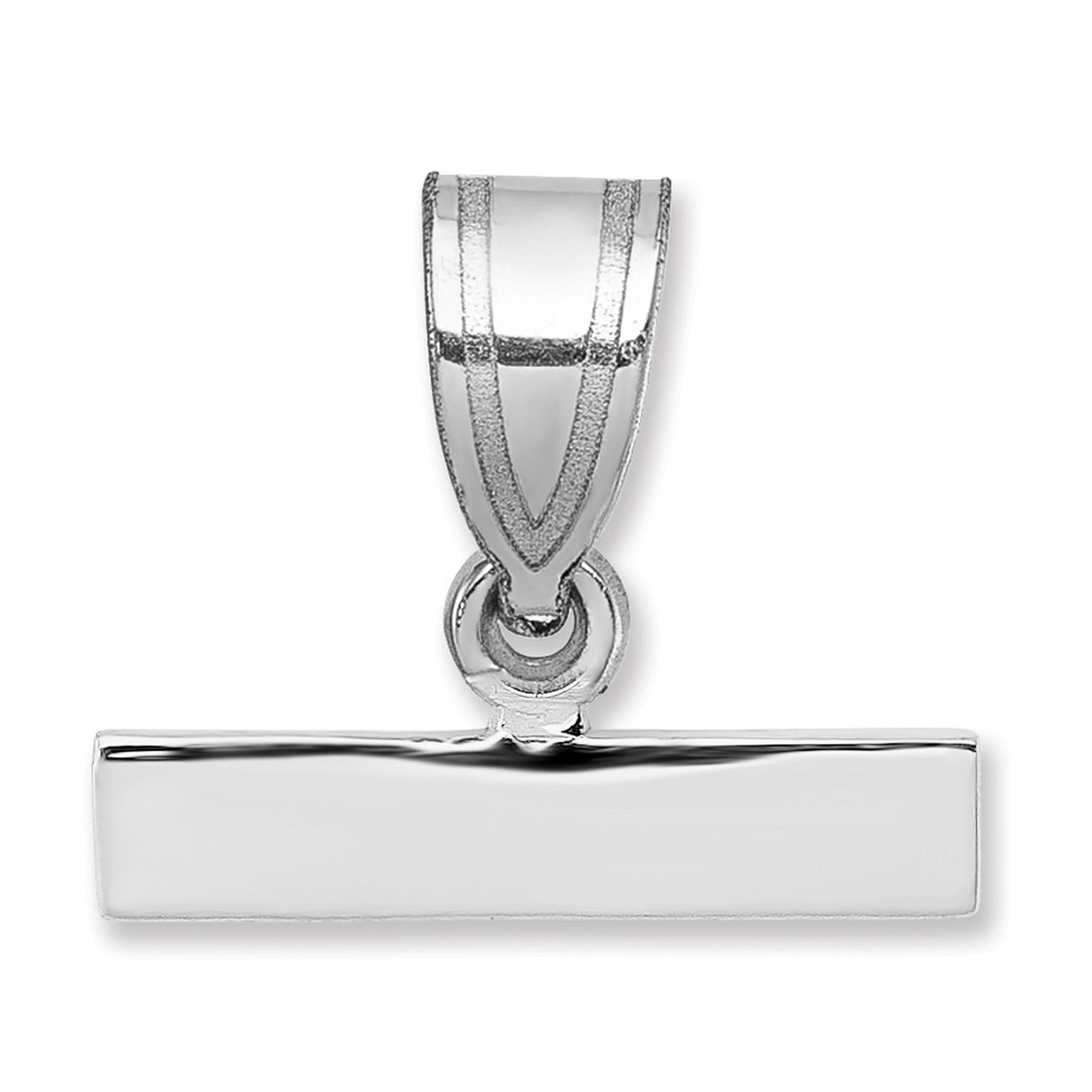 14k White Gold Horizontal Bar Pendant, Polished Finish, Minimalist Modern Design