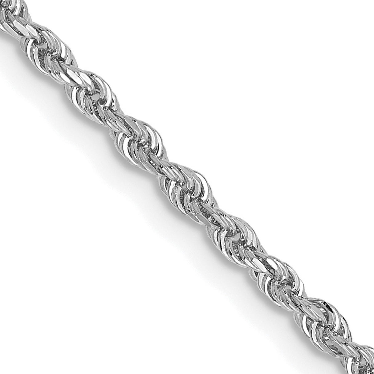 14K White Gold 2 mm Rope Chain Necklace, Polished detail view