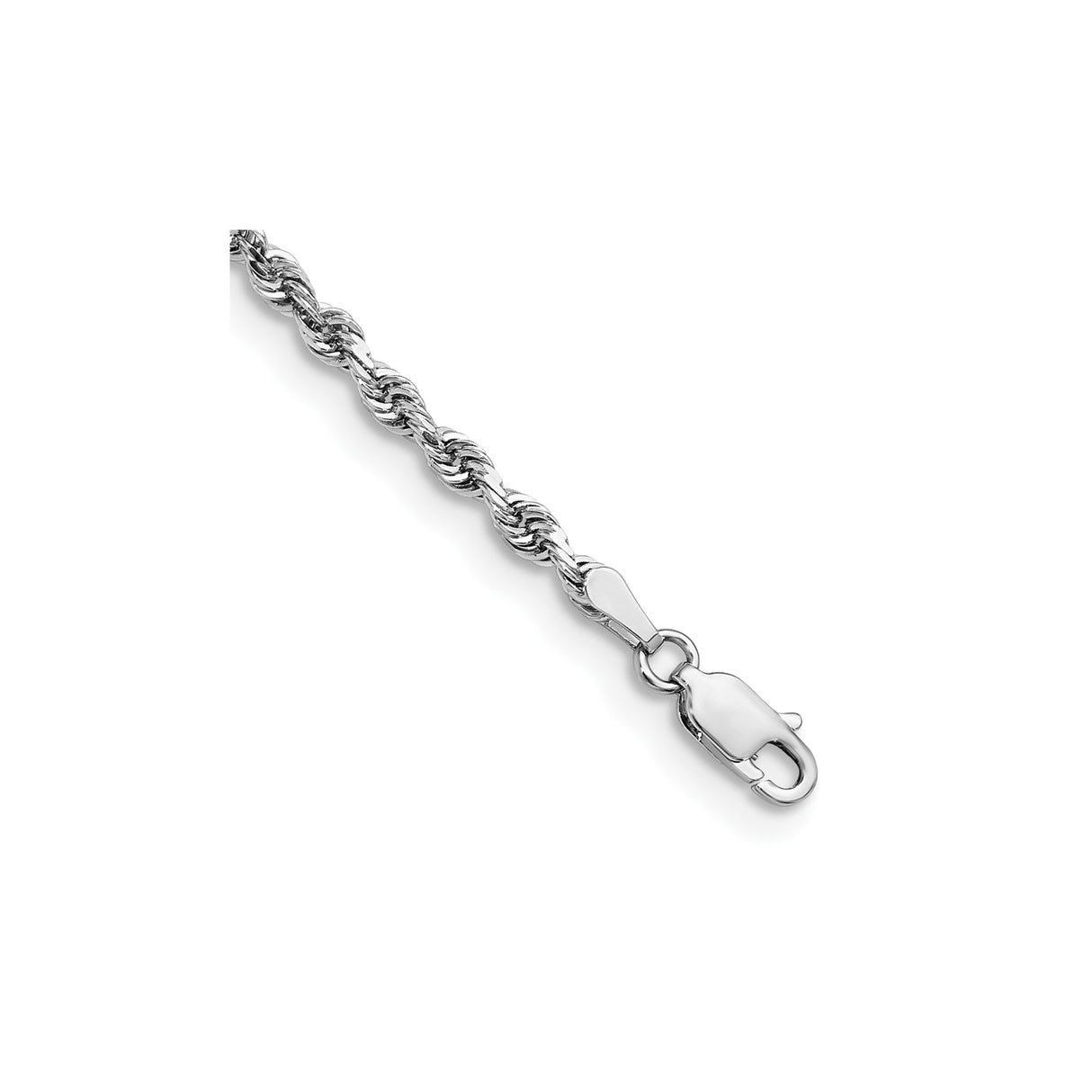 14K White Gold 3 mm Rope Chain Anklet, Polished detail view
