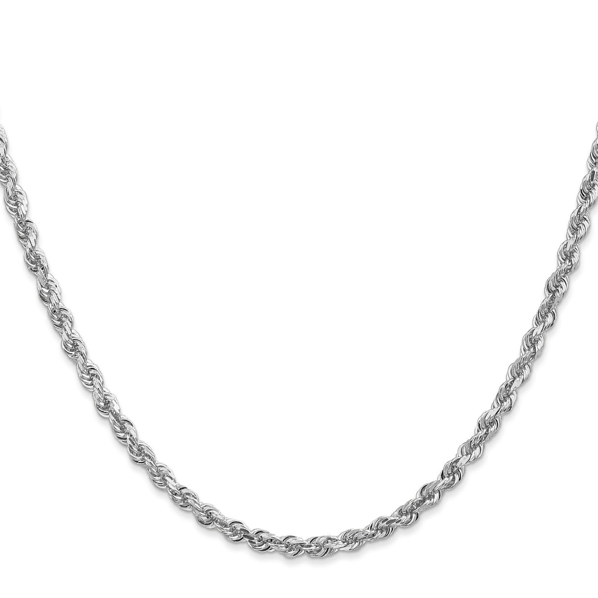 14K White Gold 3.35 mm Rope Chain Necklace, Polished