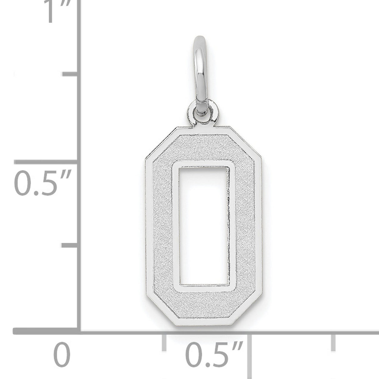 Medium Satin Inlay Number 0 Charm Pendant in Real 14k White Gold