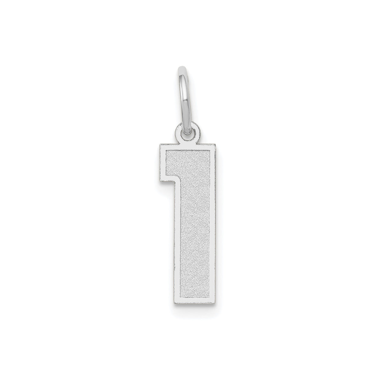 14k White Gold Number 1 Pendant with Matte Finish and Polished Edges, Unisex Charm