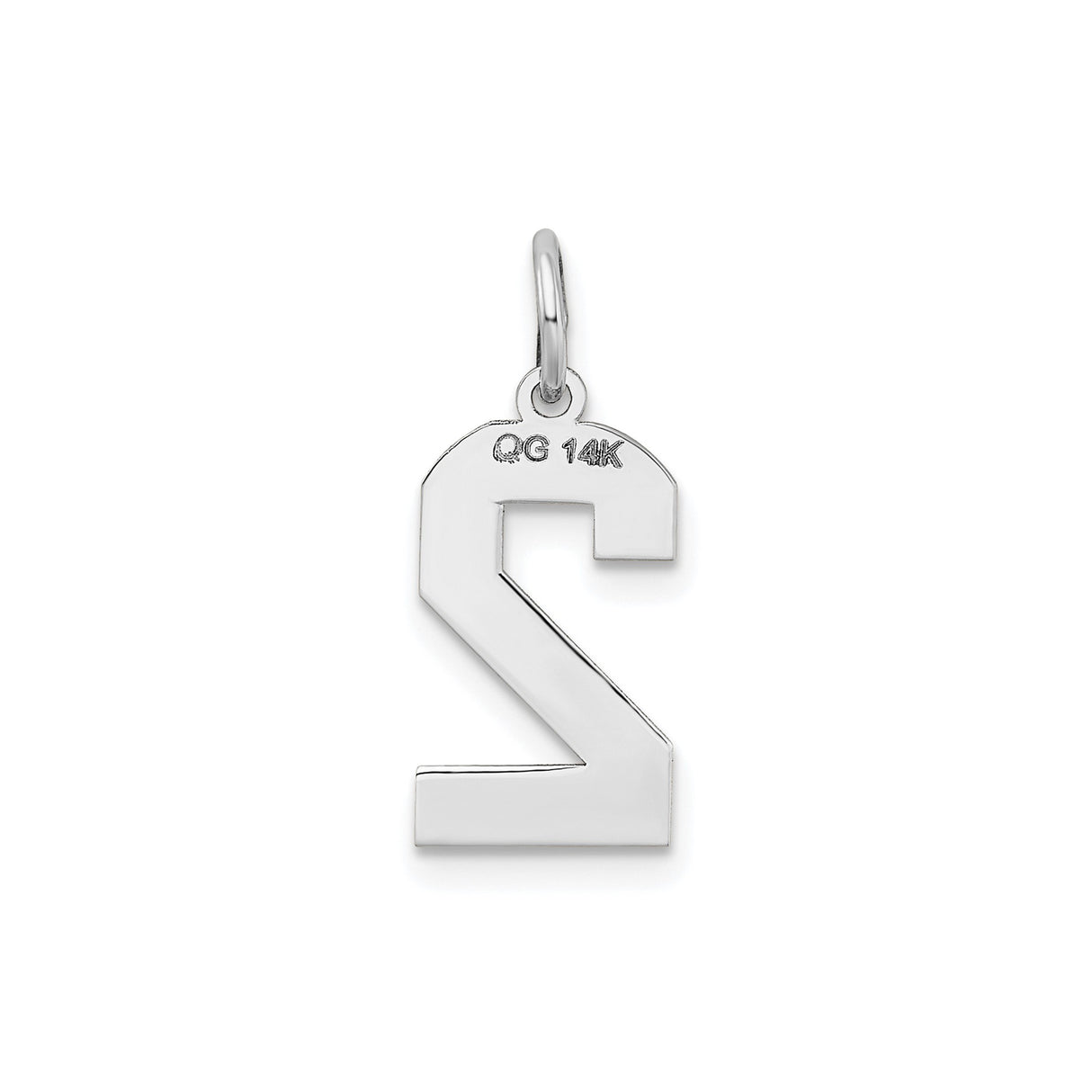 14k White Gold Number Two Pendant Charm, Bold Block Design, Unisex Jewelry