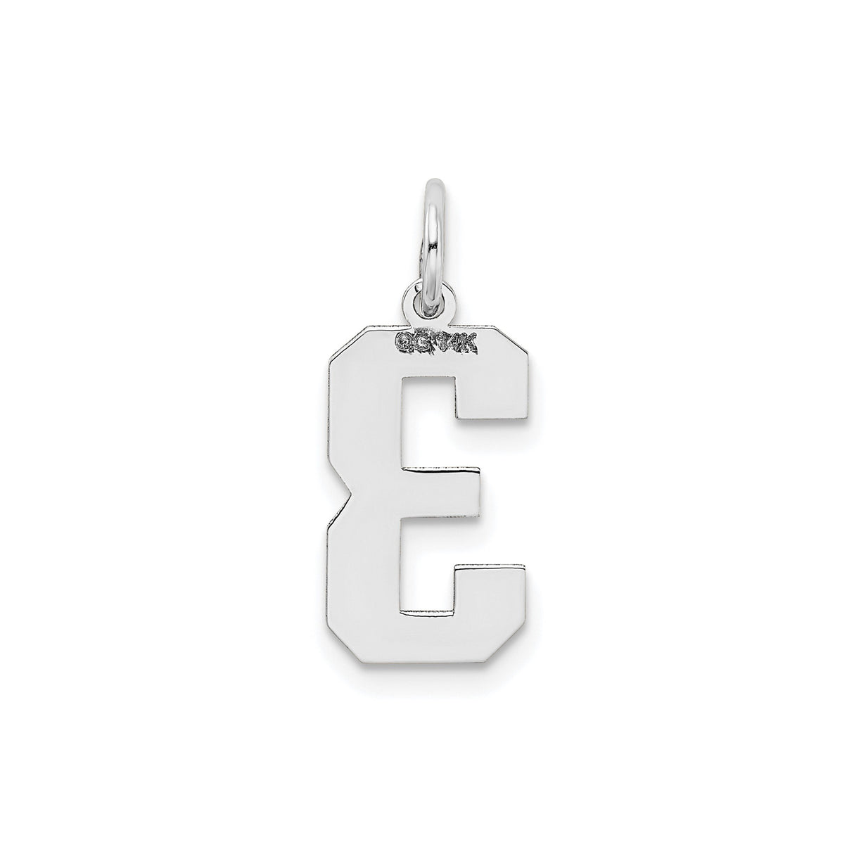 14k White Gold Number 3 Pendant Charm with Textured Finish and Polished Edges