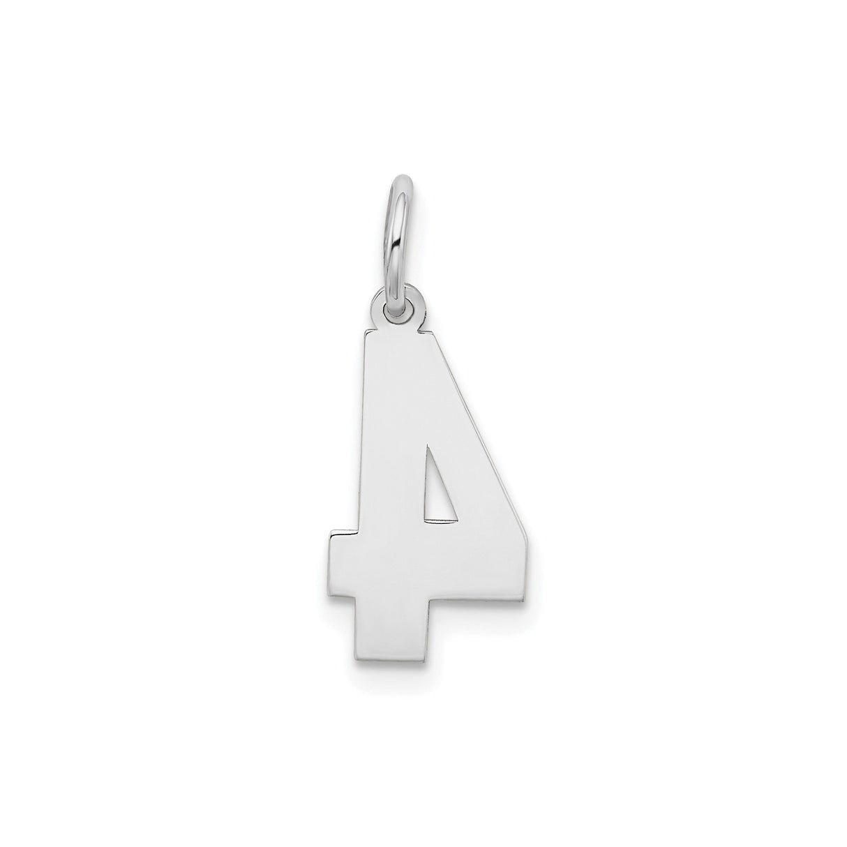 14k White Gold Number 4 Charm Pendant with Polished Satin Finish