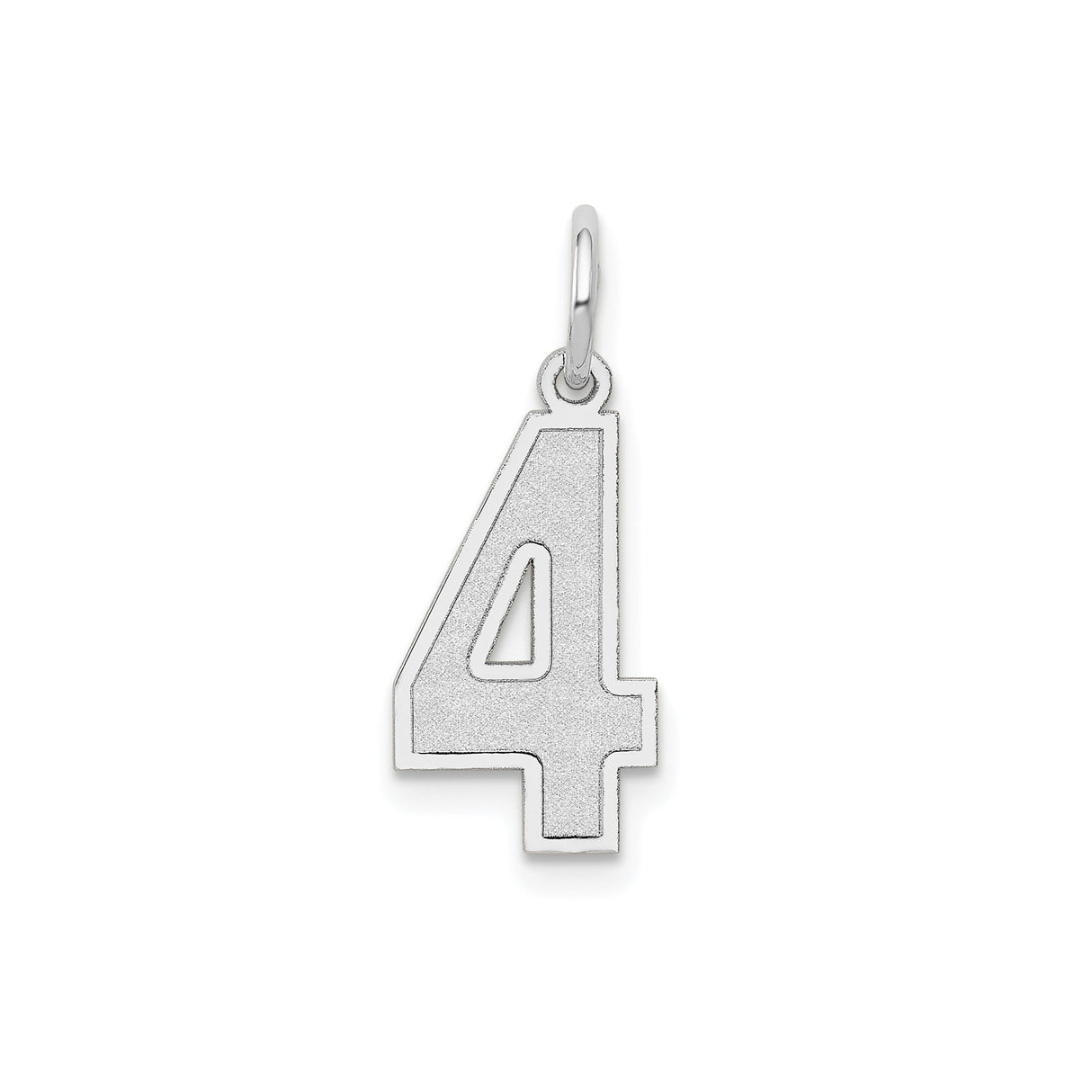 14k White Gold Number 4 Charm Pendant with Polished Satin Finish