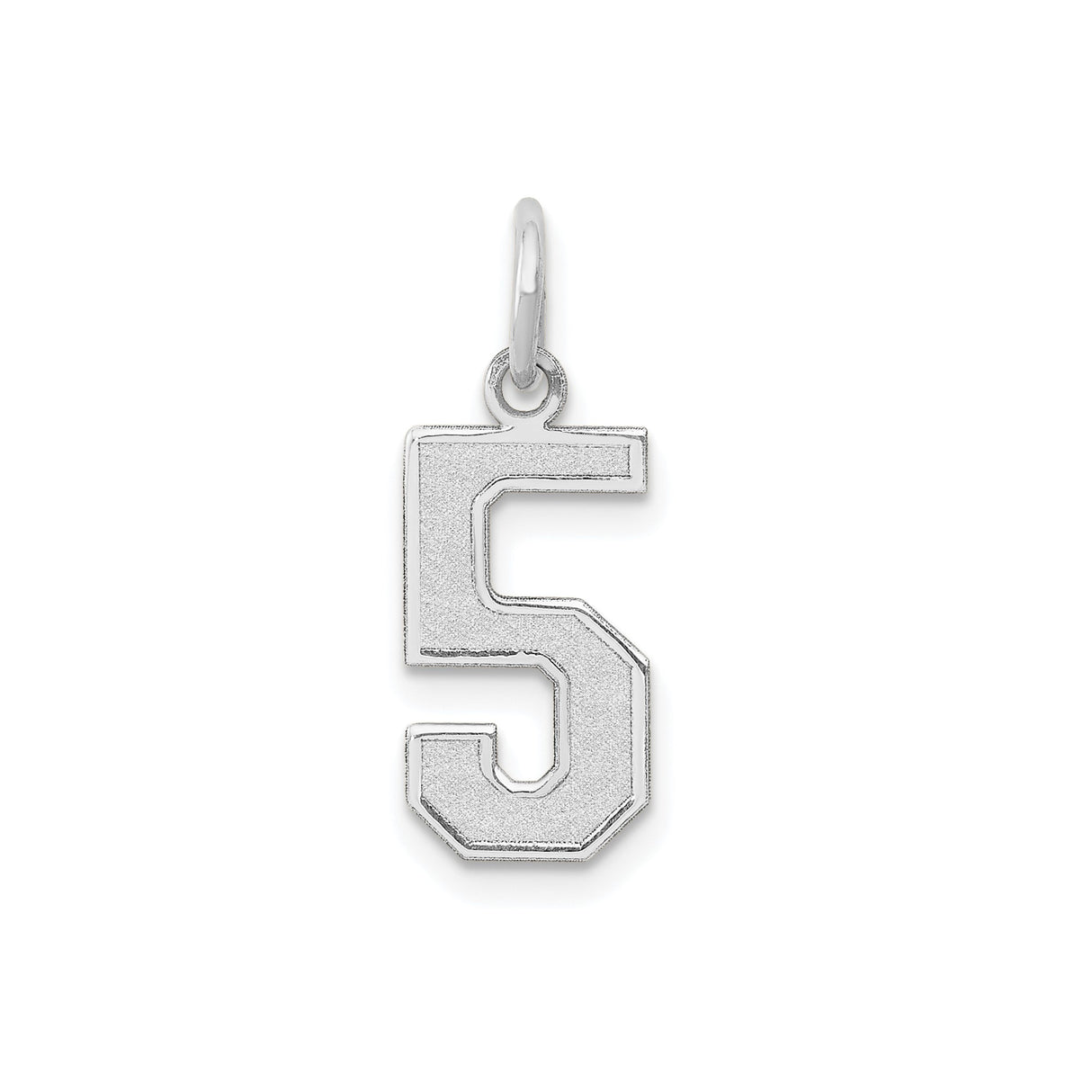 14k White Gold Number Five Charm Pendant, Bold Block Design with Textured Satin Finish