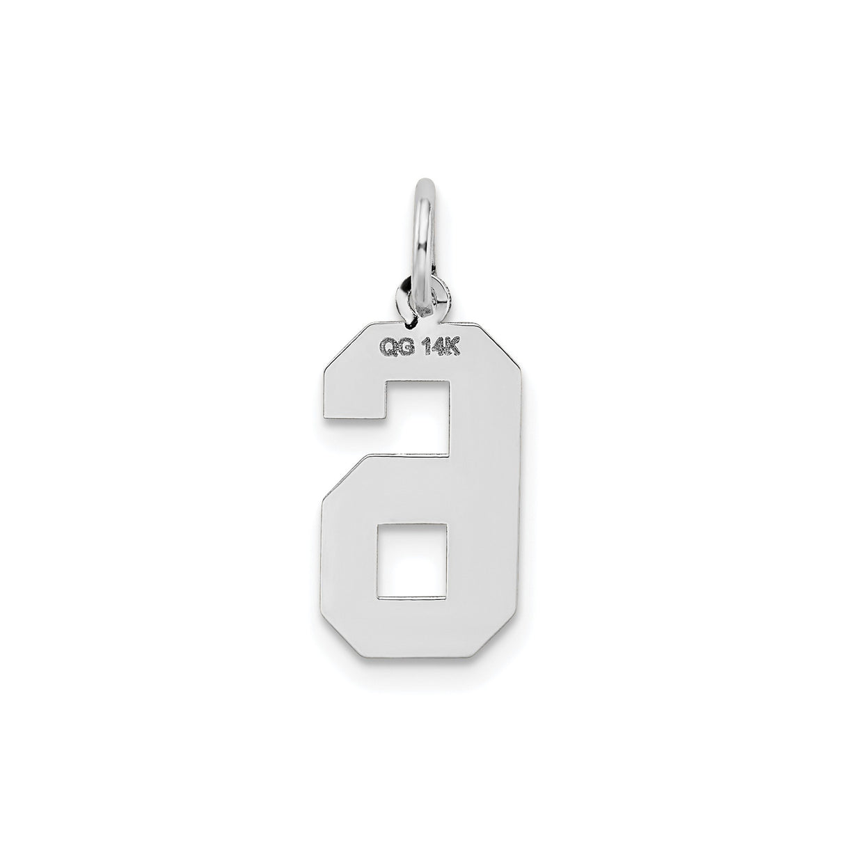 14k White Gold Number 6 Pendant Charm, Bold Block Style, Unisex Design